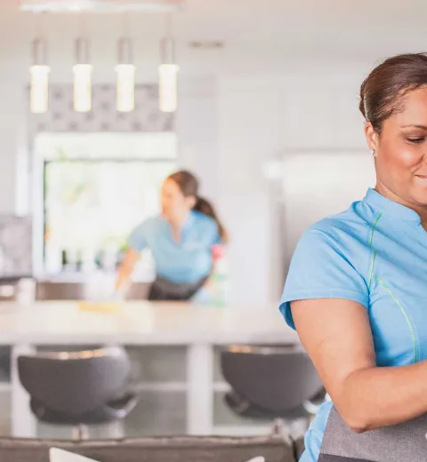 Team member with pillow