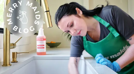 Woman scrubbing sink