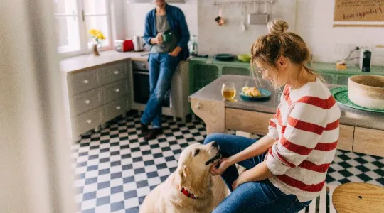 Family and dog in kitchen