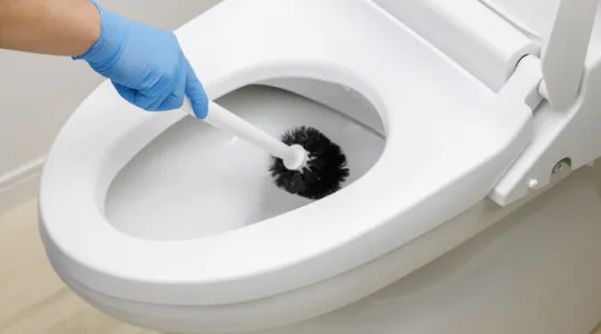 Cleaning the toilet with a brush | Merry Maids