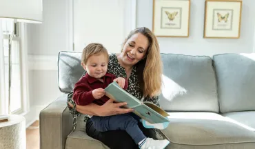 Mom on sofa with baby