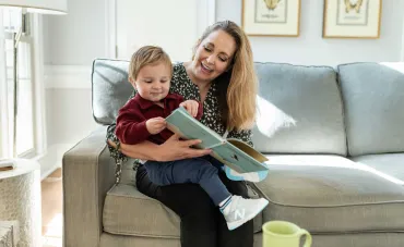 Mom on sofa with baby