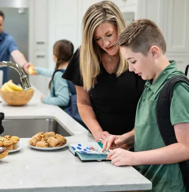 Family around kitchen table